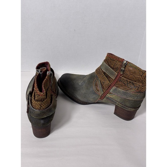 L'Artiste Spring Step Shazzam Ankle Booties Sz 9 Leather Forest Green Block Heel - Picture 5 of 8